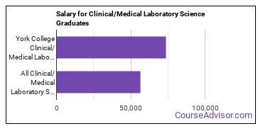 Median earnings by years after graduation for Clinical/Medical Laboratory Science at CUNY York College