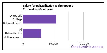 Median earnings by years after graduation for Rehabilitation Professions at D'Youville  University